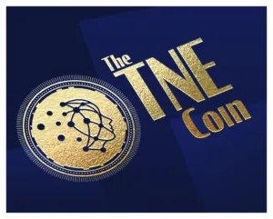 The TNE Coin Gold in blue